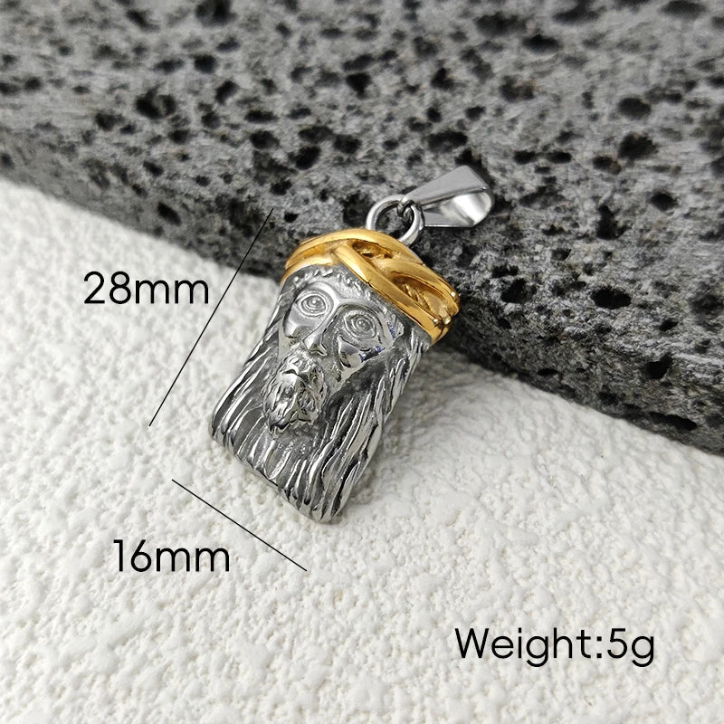 18K Gold Plated Crown Stainless Steel Jesus Headpiece Pendant Perfect Religious Gift for Baptism and Christmas