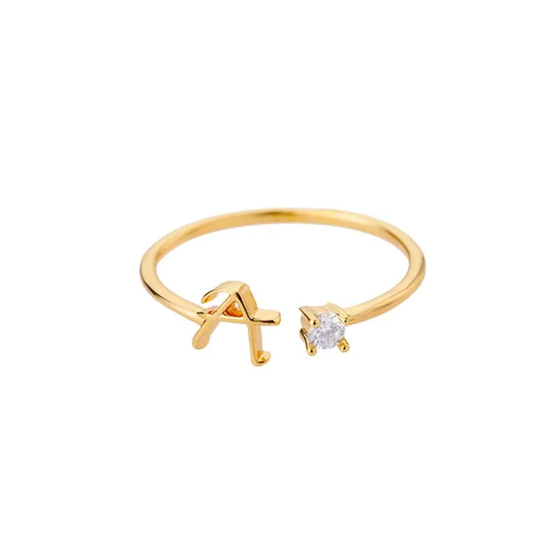 Zircon Initial Letter Ring for Women Stainless Steel Gold Color Alphabet Open Ring Trendy Wedding Birthday Aesthetic Jewelry