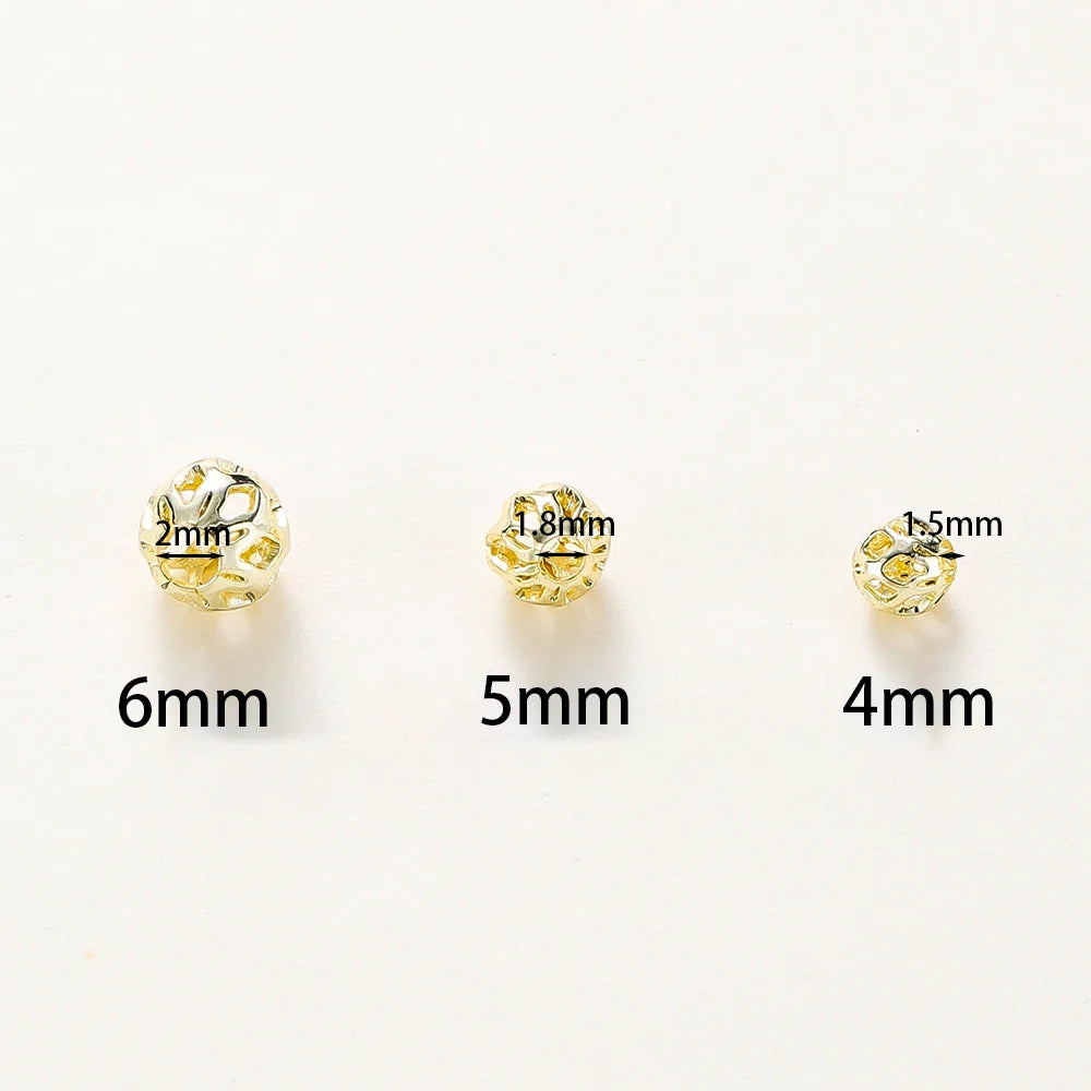 20pcs/bag 4mm 5mm 6mm 18K Gold Plated Hollow Round Spacer Bead Brass Charm Bracelet Beading For DIY Jewelry Making Accessories
