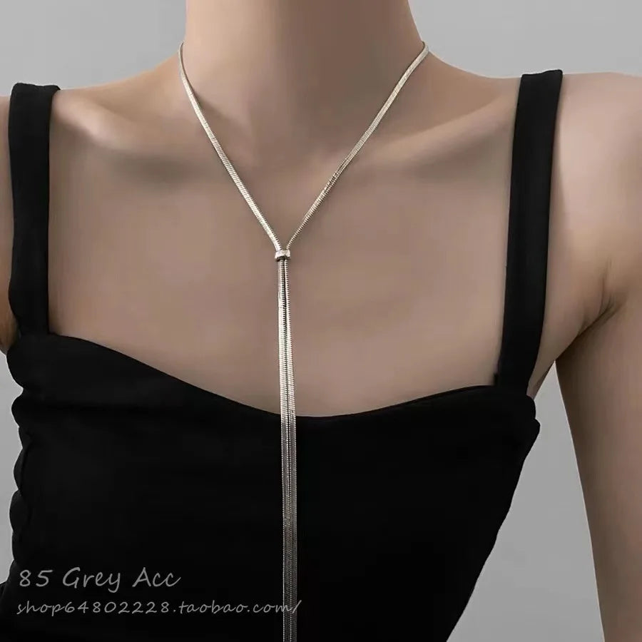 Kpop Star Pendent Necklace for Women Punk Simple Zircon Tassel Clavicle Chain Choker Elegent Party Gift Jewelry Girl