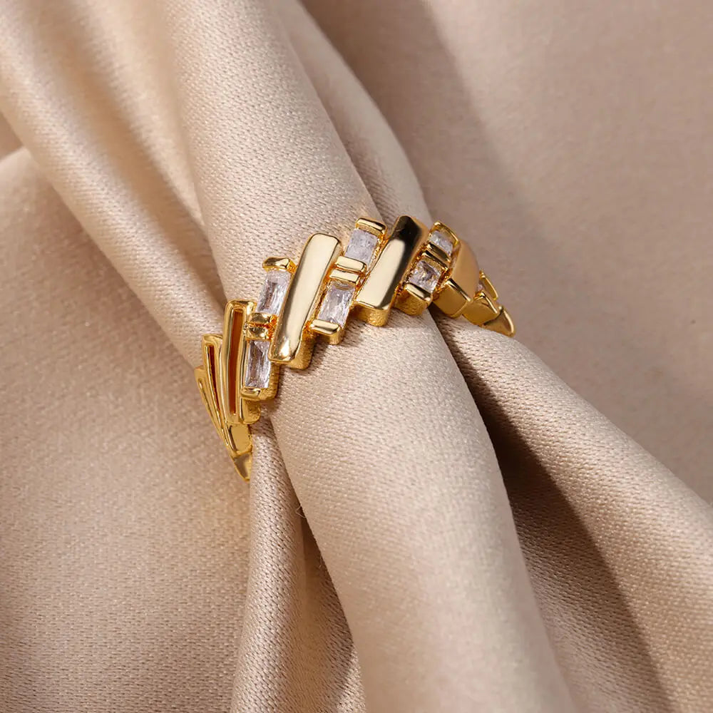 Zircon Bar Rings For Women Gold Plated Stainless Steel Bar Opening Ring 2023 Trending Luxury Wedding Aesthetic Jewelry anillos