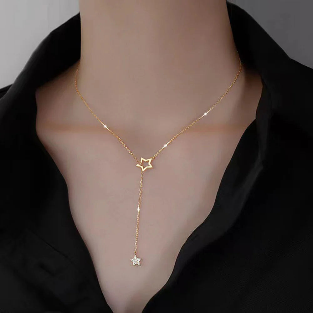 Christmas Gift 925 Sterling Silver Cute Shiny Star Choker Drop Charm Necklaces Charming Woman Wedding Party Birthday Jewelry