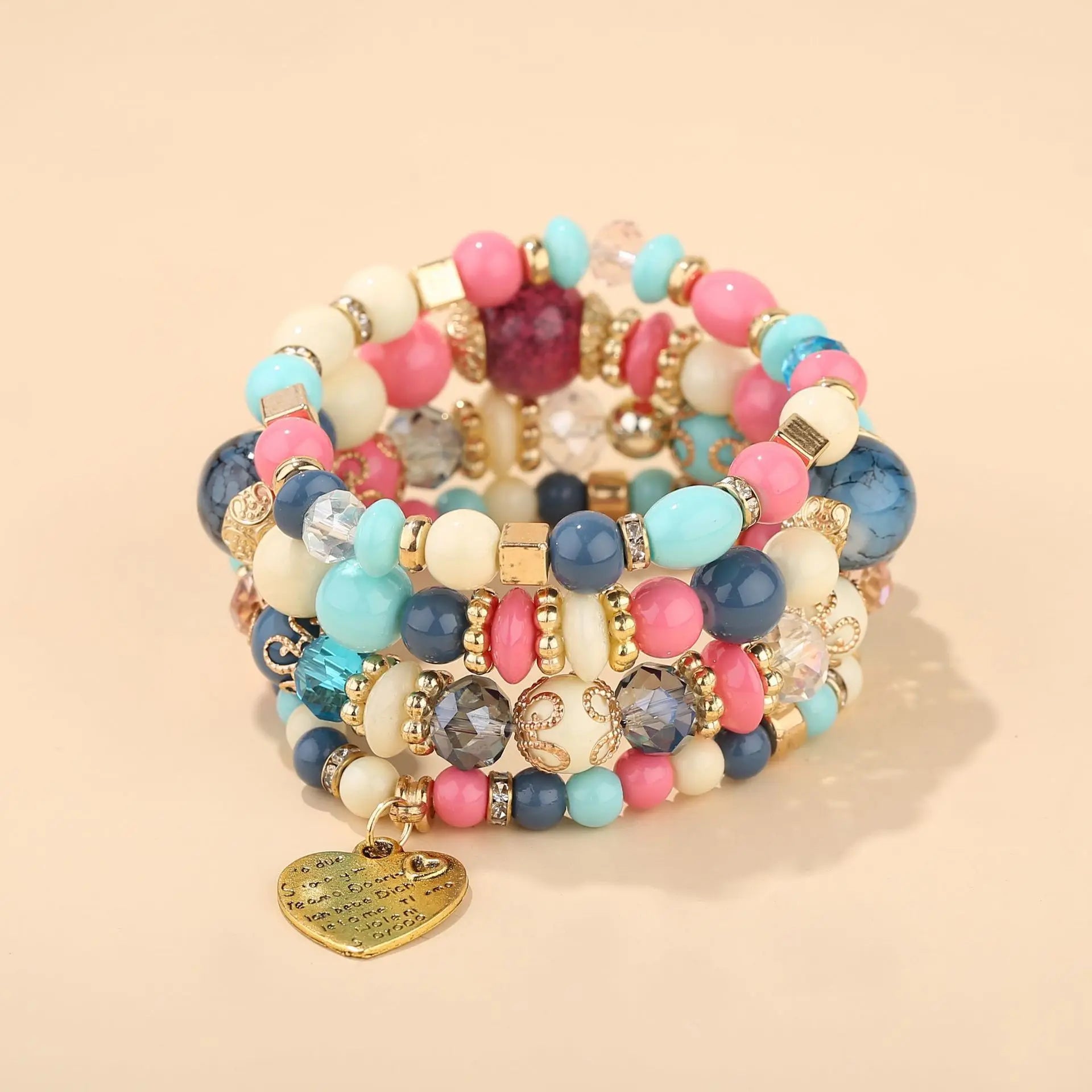 4Pcs/set Boho Ethnic Heart Beaded Bracelet Set For Women Handmade Crystal Beads Chain Bangle Female Bohemia Jewelry Gift