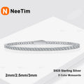 NeeTim 2mm 2.5mm 3mm 4mm Moissanite Tennis Bracelet 925 Sterling Silver with White Gold Plated Bracelets for Women Man Wholesale