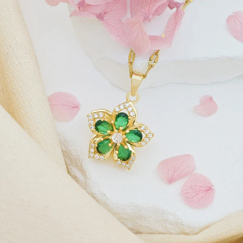 1pc Stainless Steel 5-Petal Flower Necklace With Rotating Pendant For Women Valentines Mom Mother Mother's Day Gift