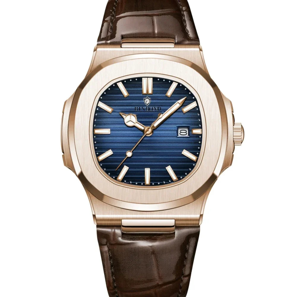 Casual Business New Blue Leather Man Clock Men Luxury Watch Automatic Watches Mens Fashion Quartz Wristwatches Montre Homme 2026