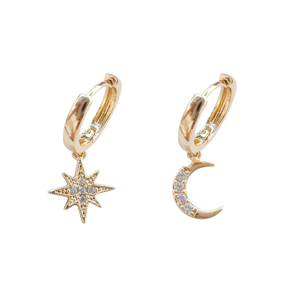 SUNIBI Stainless Steel Drop Earrings for Women Girl Star Moon Pendant Earrings Fashion Party Gifits Wedding Jewelry Wholesale