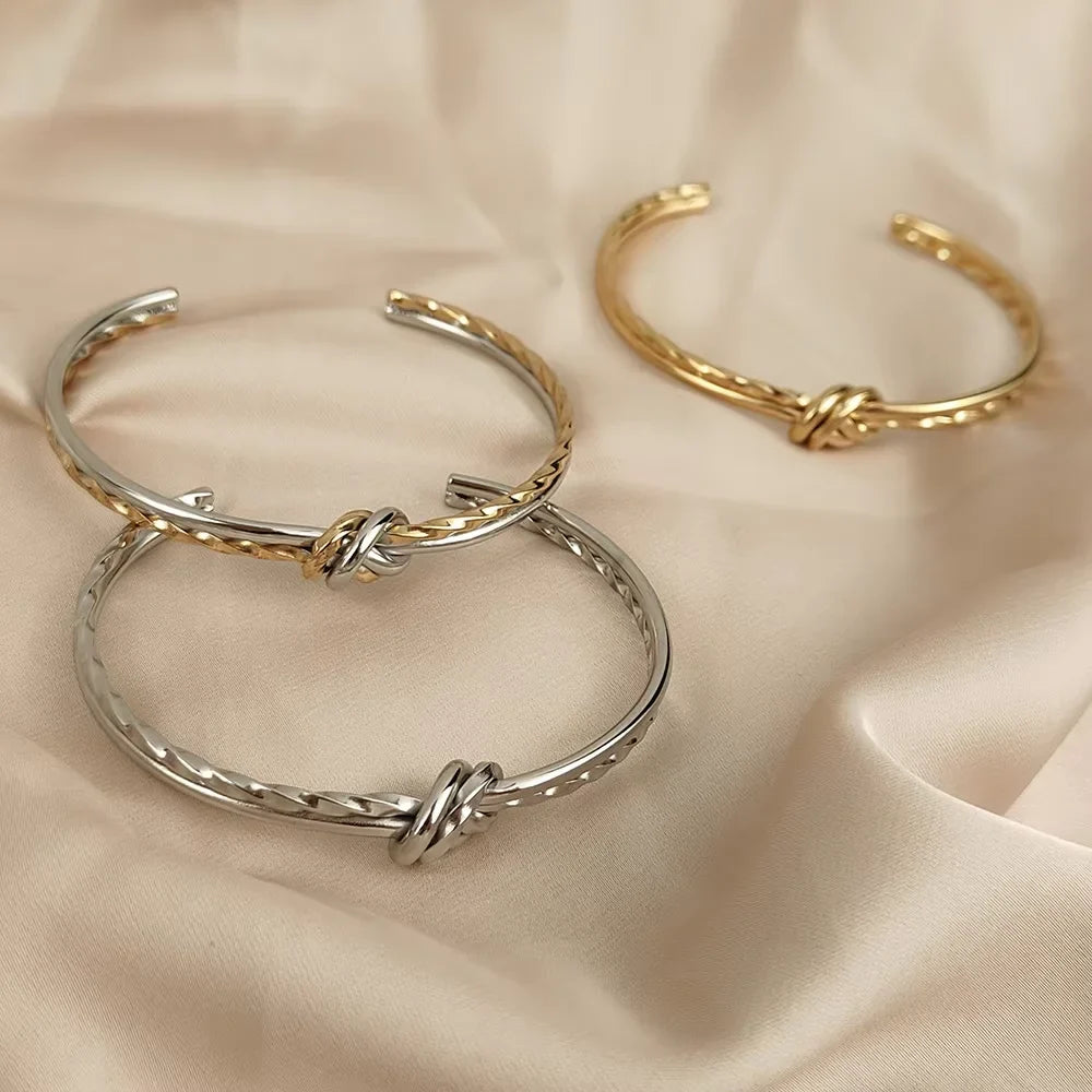 Women's Bangles Twisted Wrap Knot Bracelet Punk Stainless Steel Jewelry for Men Women Wrist Cuff Bracelets Bangle Accessories