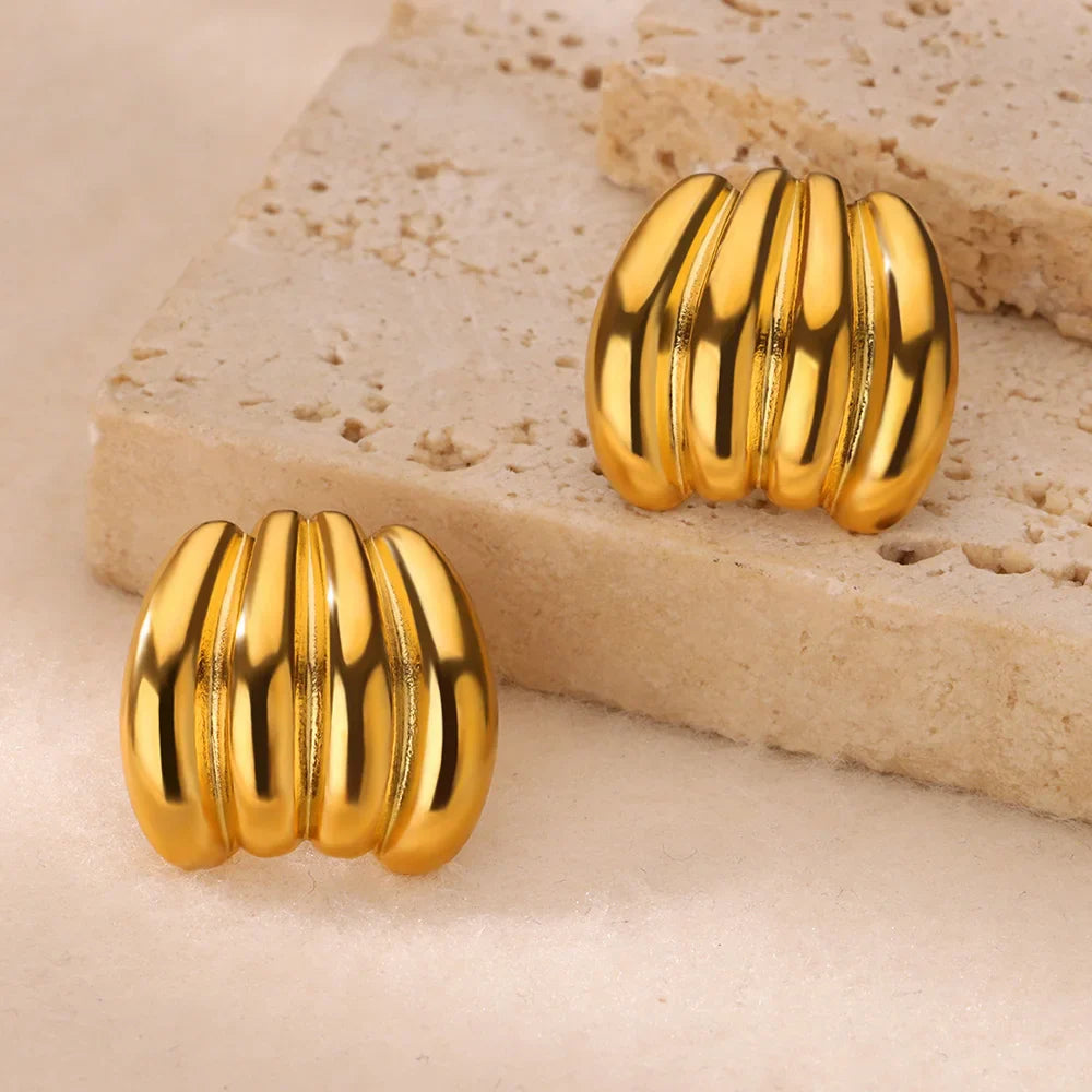Vintage Striped Earrings For Women Gold Color  Stainless Steel Geometric Earring Statement Wedding Party Jewelry Gift 2024