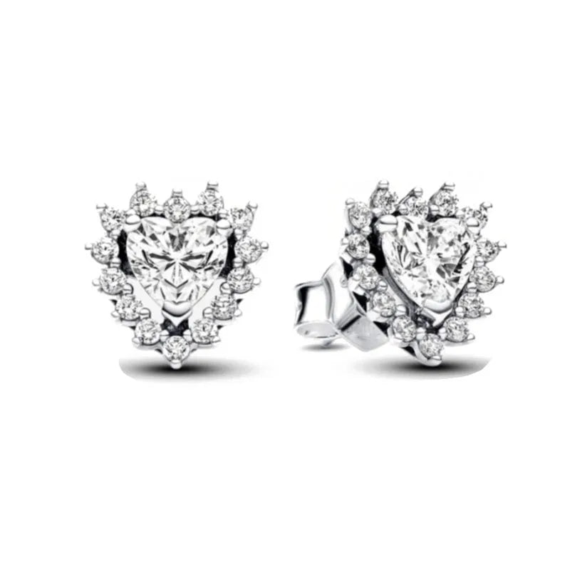 New S925 Silver Heart Stone Stud Earrings Suitable for Valentine's Day, Mother's Day, Anniversary Gift DIY Charm Jewelry