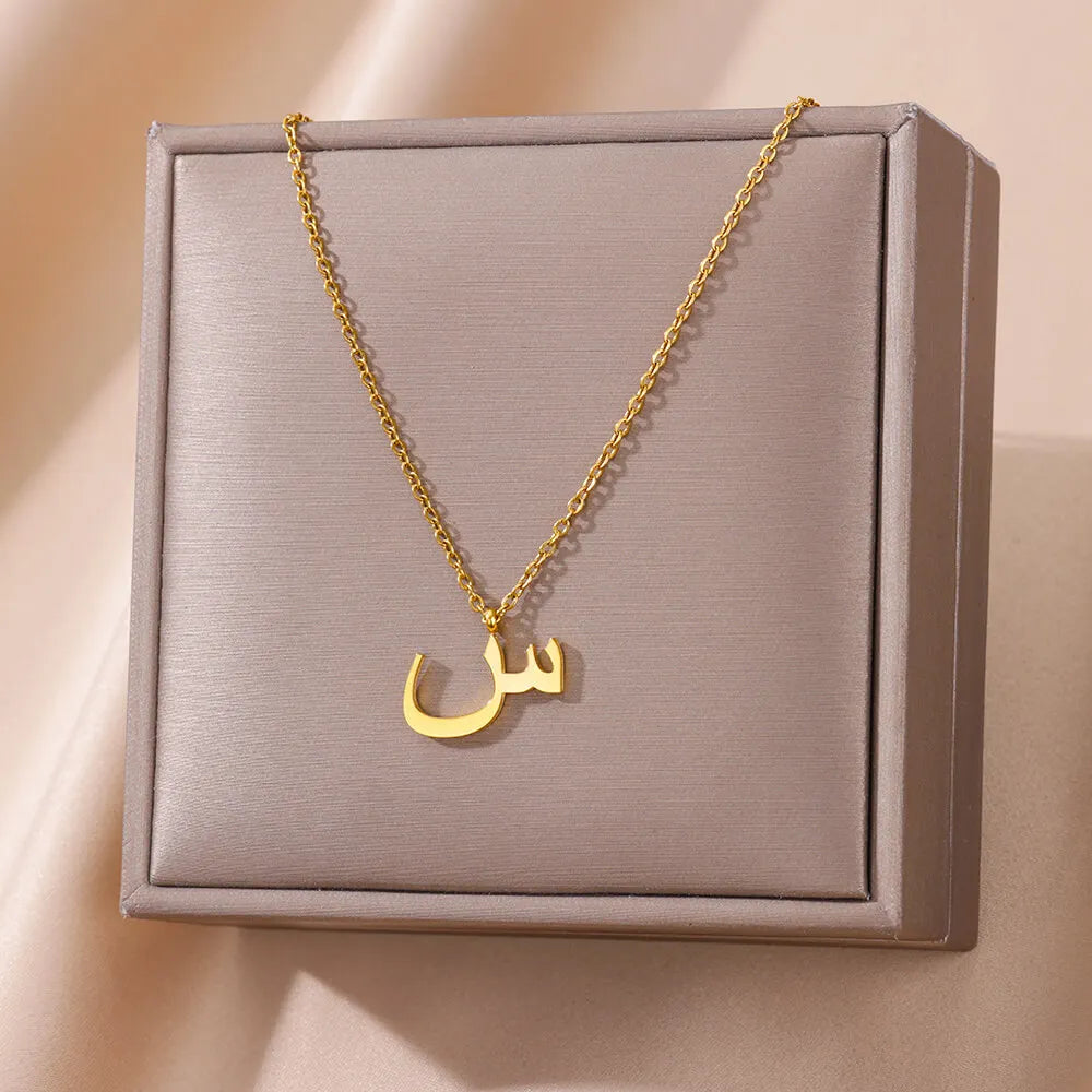 Arabic Letter Name Necklaces For Women Stainless Steel Alphabet Pendant Chain Choker Collar Femme Wedding Aesthetic Jewelry Bff