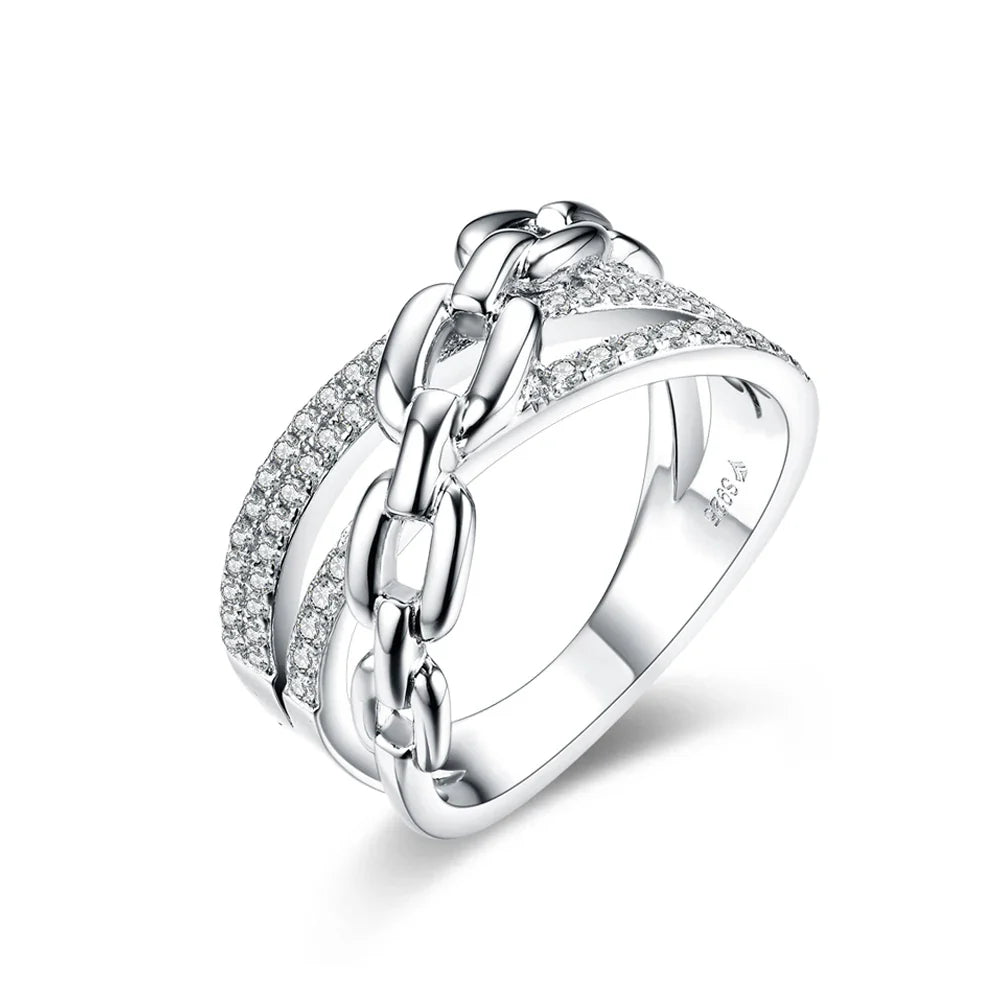 MINTYBOX S925 Full Diamond Moissanite Ring for Women Sterling Silver 18K Gold Plated Engagement Link Rings Fine Jewelry Gift