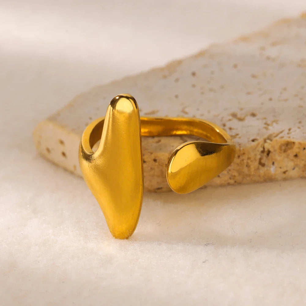 Gold Color Stainless Steel Geometric Rings for Women Zircon Heart Sun Moon Open Ring Fashion Aesthetic Jewelry Wedding Gift