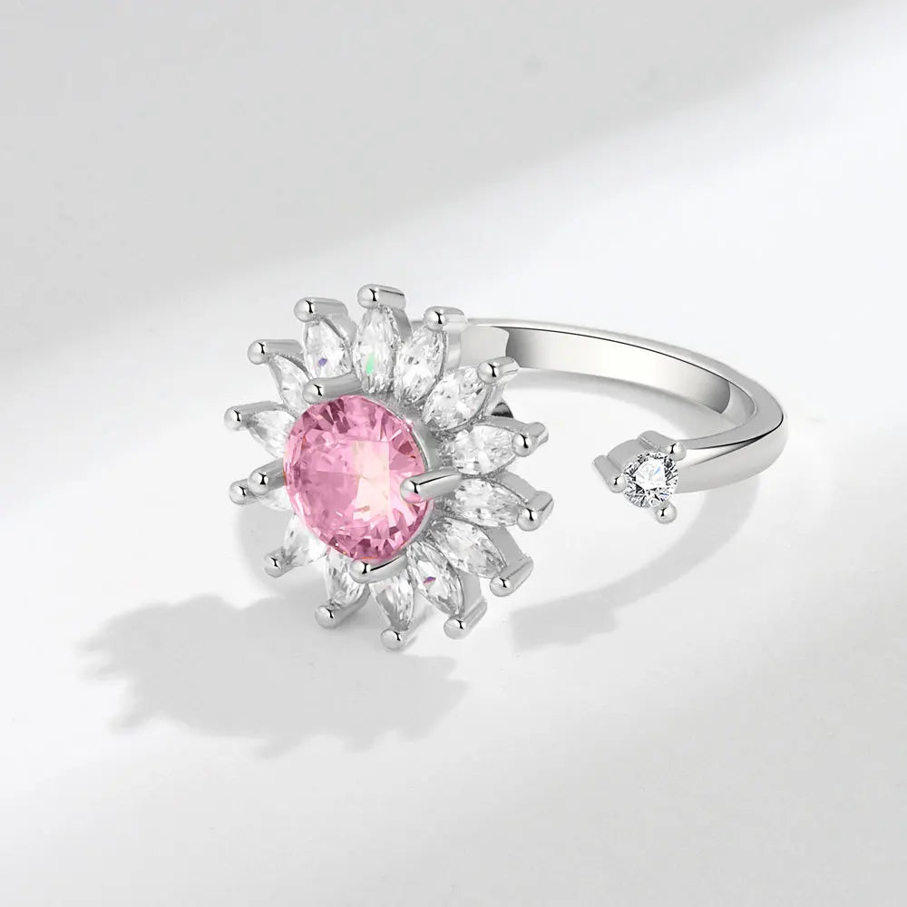 SMJEL Fidget Spinner Ring Anxiety for Women Multiple Crystal Flower Eye Butterfly Animal Ring Rotate Anti Stress Wedding Jewerly