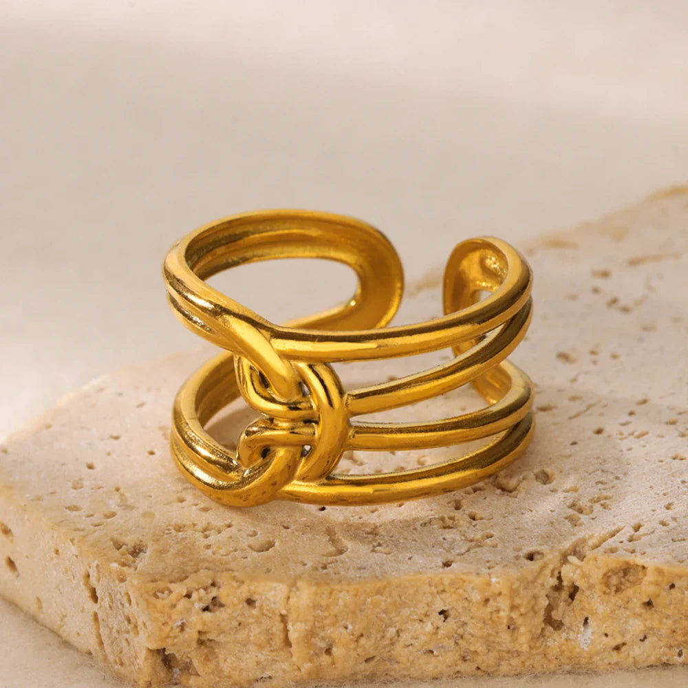 Gold Color Stainless Steel Geometric Rings for Women Zircon Heart Sun Moon Open Ring Fashion Aesthetic Jewelry Wedding Gift