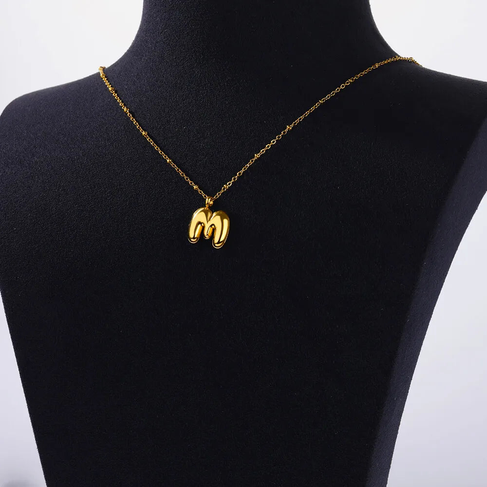 Vintage Initial Letter Necklaces For Women Stainless Steel Chain Collar Pendant Necklace 2024 New Wedding Couple Jewelry Gift