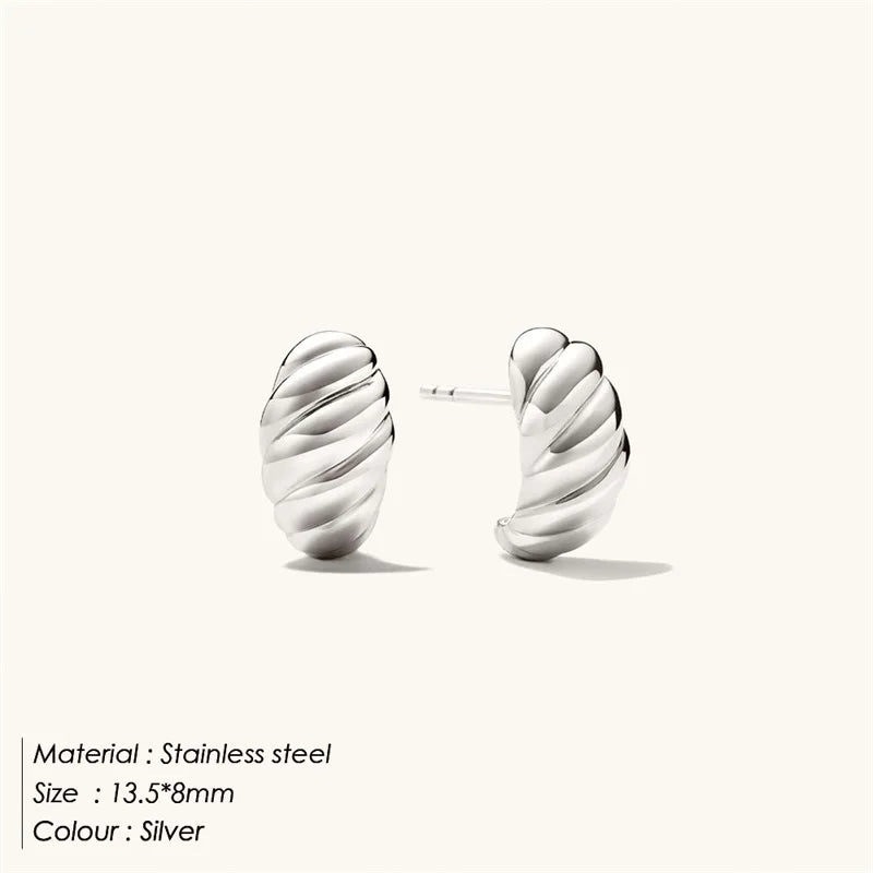 Gold Color small Stainless Steel Hoop Earrings for Women Croissant Dôme Hoops Simple EarRings Vintage Geometry
