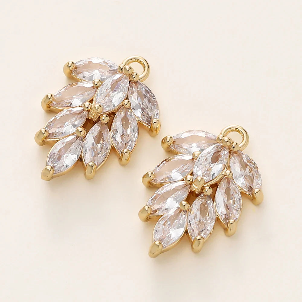 2/4Pcs 18K Gold Color Plated Various Leaves Charms Pendants with Zircon for DIY Necklace Jewelry Making Supplies Accessories
