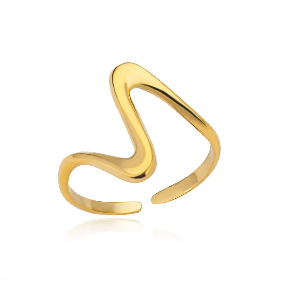 Vintage Geometric Wave Rings For Women Stainless Steel Gold Color Adjustable Ring Aesthetic Wedding Jewelry Gift Free Shipping