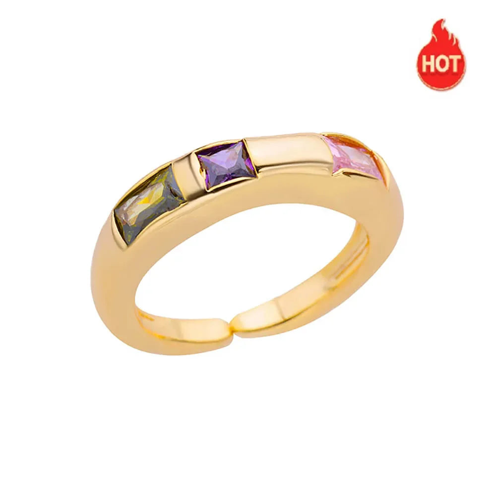Zircon Square Finger Rings for Women Gold Color Irregular Stainless Steel Ring Engaement Wedding Aesthetic Jewelry Girls Gift