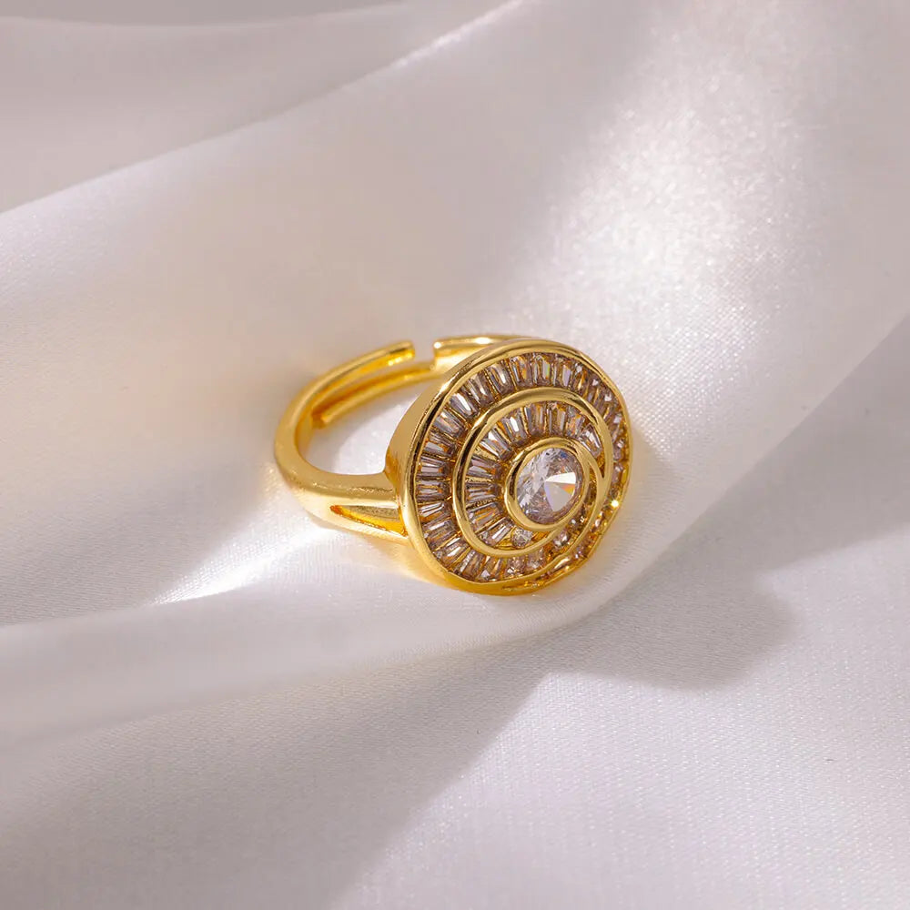 Zirconia Flower Rings for Women Opening Stainless Steel Gold Color Ring Wedding Couple Band Waterproof Jewelry