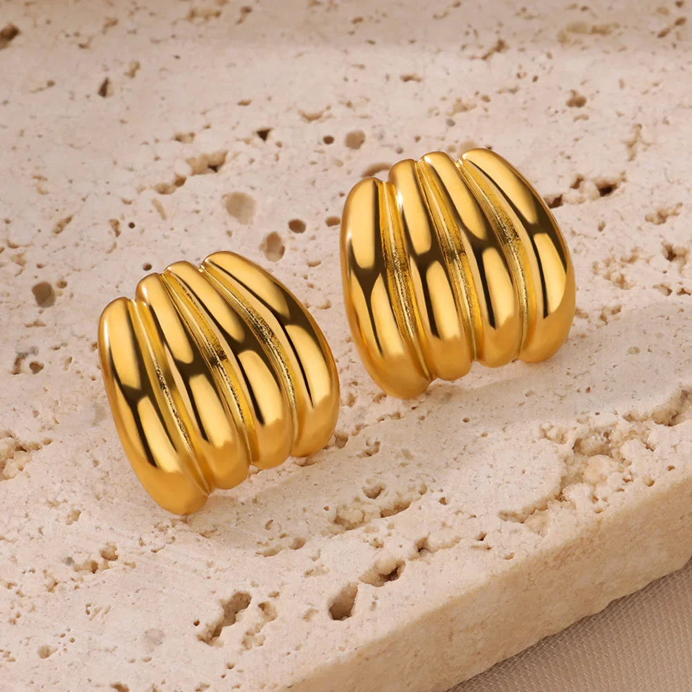 Vintage Striped Earrings For Women Gold Color  Stainless Steel Geometric Earring Statement Wedding Party Jewelry Gift 2024