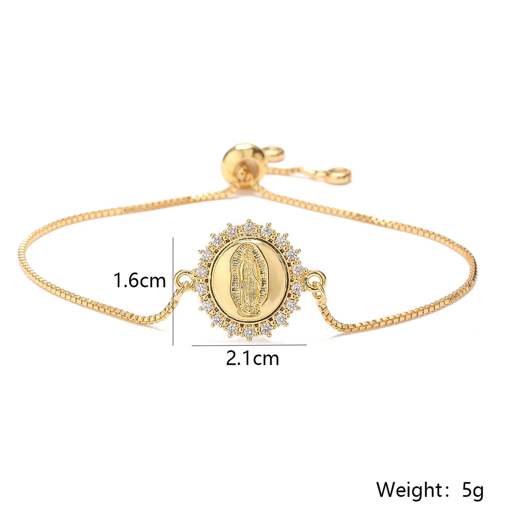 NEWBUY 2026 Fashion Gold Color Box Chain Virgin Mary Charm Bracelets For Women Shiny CZ Zircon Jewelry