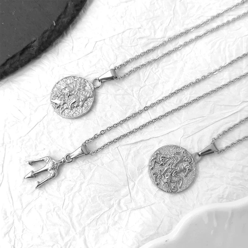 Face Off Pendant Necklace With 18k Gold Plated Handcrafted Zeus Herra Janiform Head Greek Mythology Coin Necklace Jewelry Gift