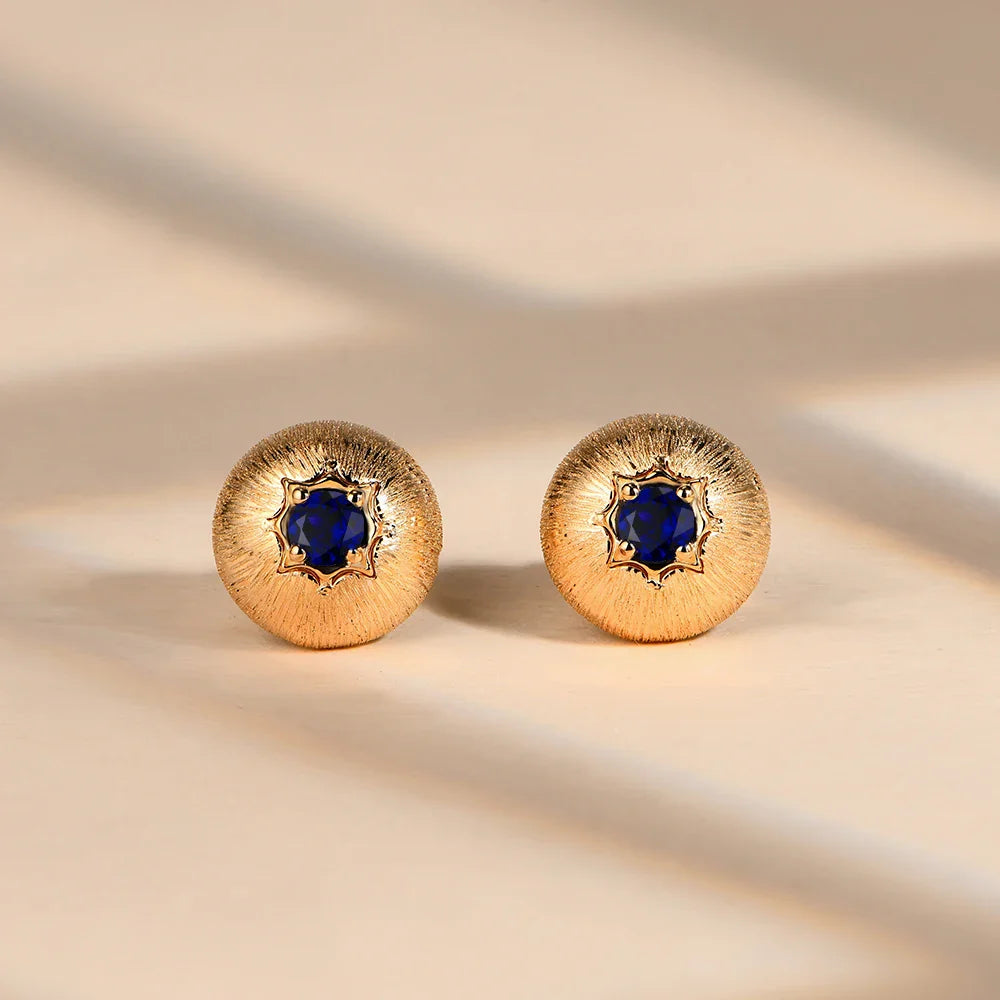 MINTYBOX Lab Sapphire Stud Earrings For Women S925 Sterling Silver Vintage Round Button Wedding Luxury Engagement Fine Jewelry