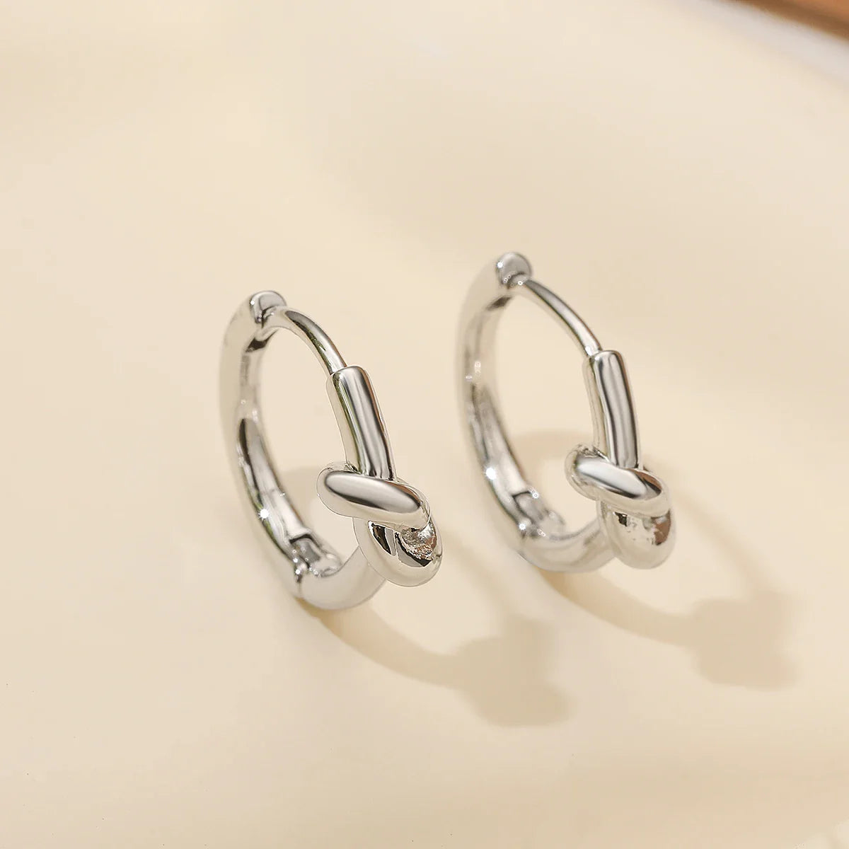 NEWBUY Simple Design Silver/Gold Color Knot Shape Cute Hoop Earrings For Women Minimalist Metal Style Jewelry Female