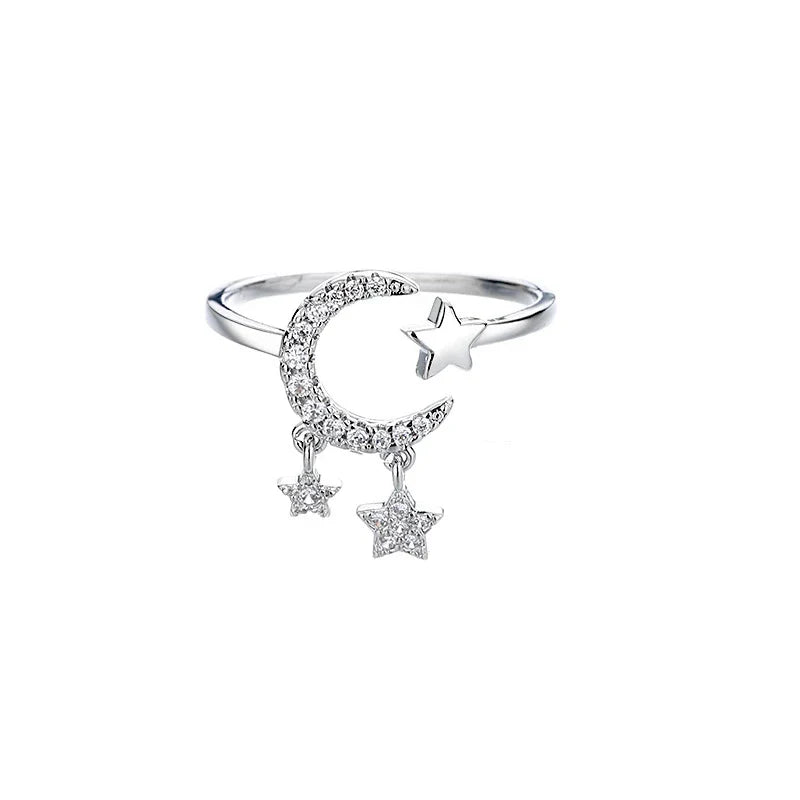 VENTFILLE 925 Silver Moon Tassel Opening Female Fashion Ins Ring