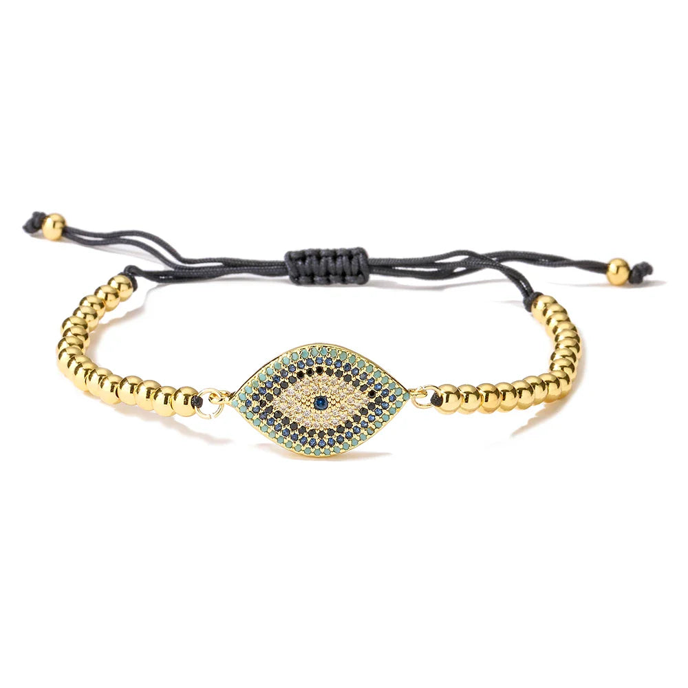 NEWBUY 2023 Fashion Hand Made Black Rope Beads Chain Bracelet Adjustable AAA CZ Zircon Evil Eye Charm Bracelets For Women Girl