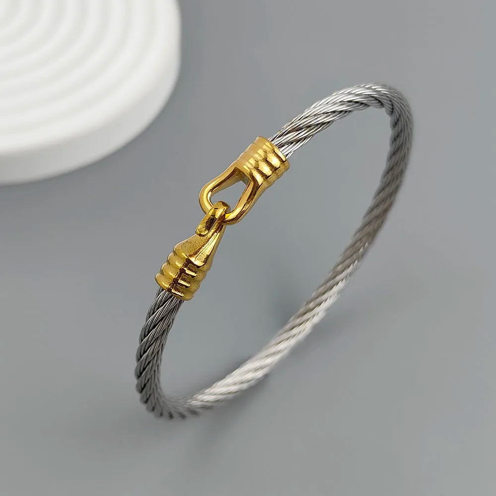 New steel wire button hook gold-plated stainless steel bracelet 18K, high quality waterproof couple bracelet, wife gift