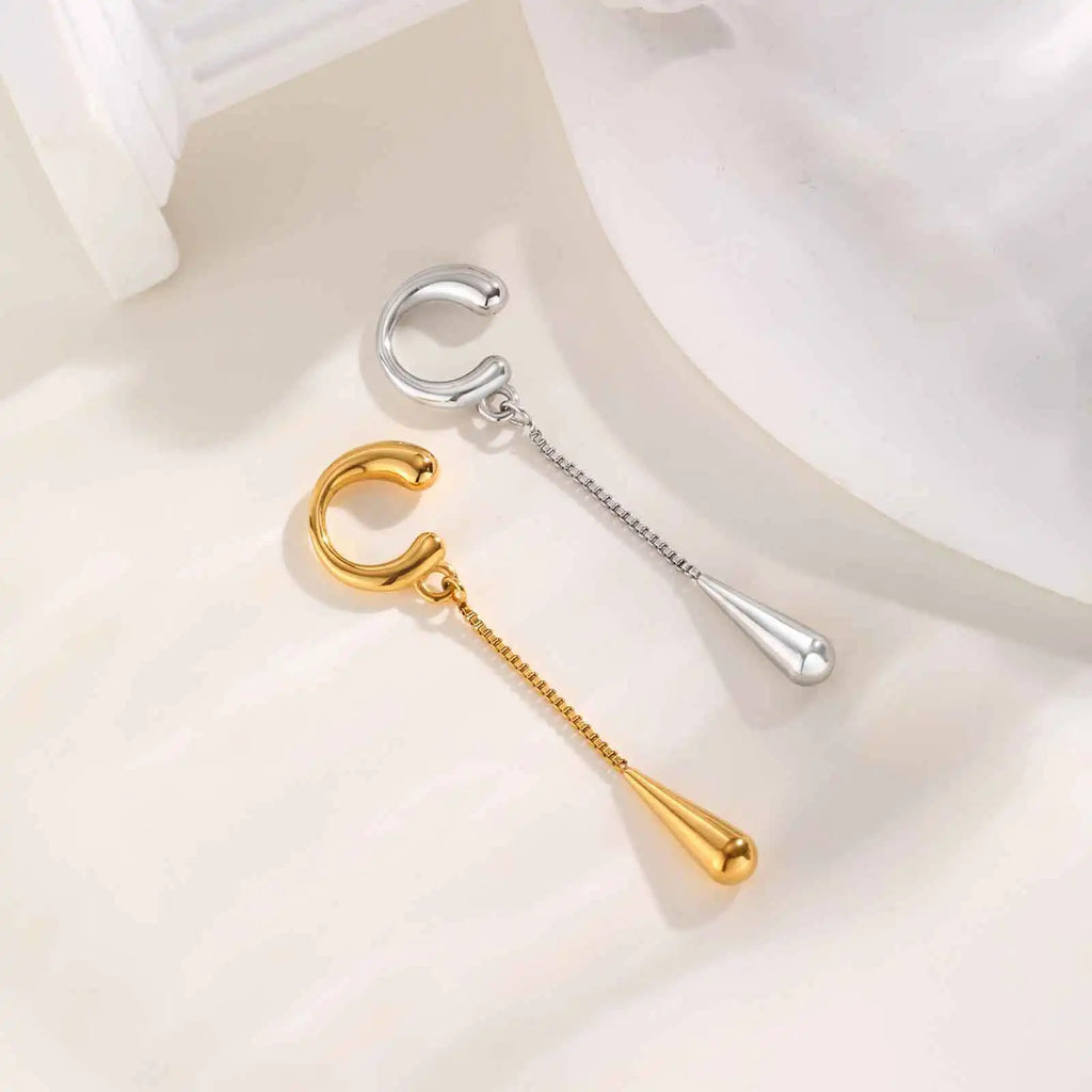 C-shaped Metal Teardrop Tassel Ear Cuff Clip Earrings for Women 1piece, No Piercings, Ear Cartilage Clips
