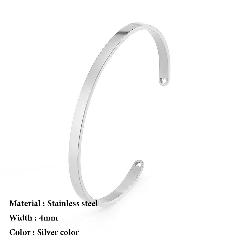 SUNIBI 4mm 6mm Stainless Steel Cuff Gold Color Bracelet Bangle for Women Jewelry Gifts Wholesale Dropshipping