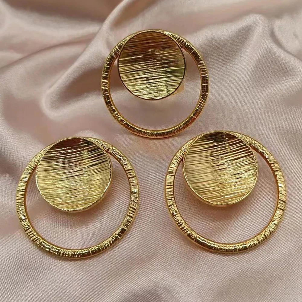 Dubai Gold Plated Earrings and Ring Jewelry Set for Women Hollow out Design Earrings and Finger Ring Set for Engagement Gifts