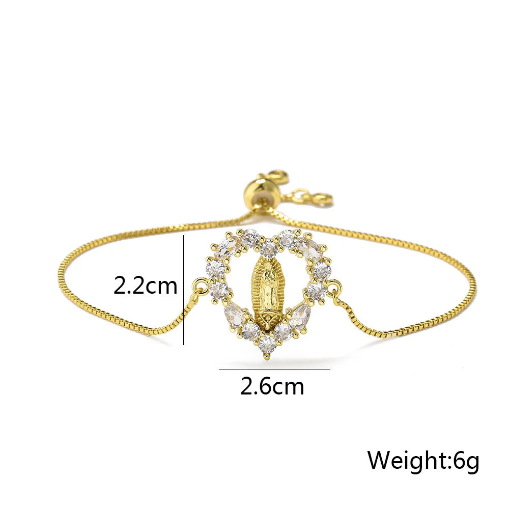 NEWBUY 2026 Fashion Gold Color Box Chain Virgin Mary Charm Bracelets For Women Shiny CZ Zircon Jewelry
