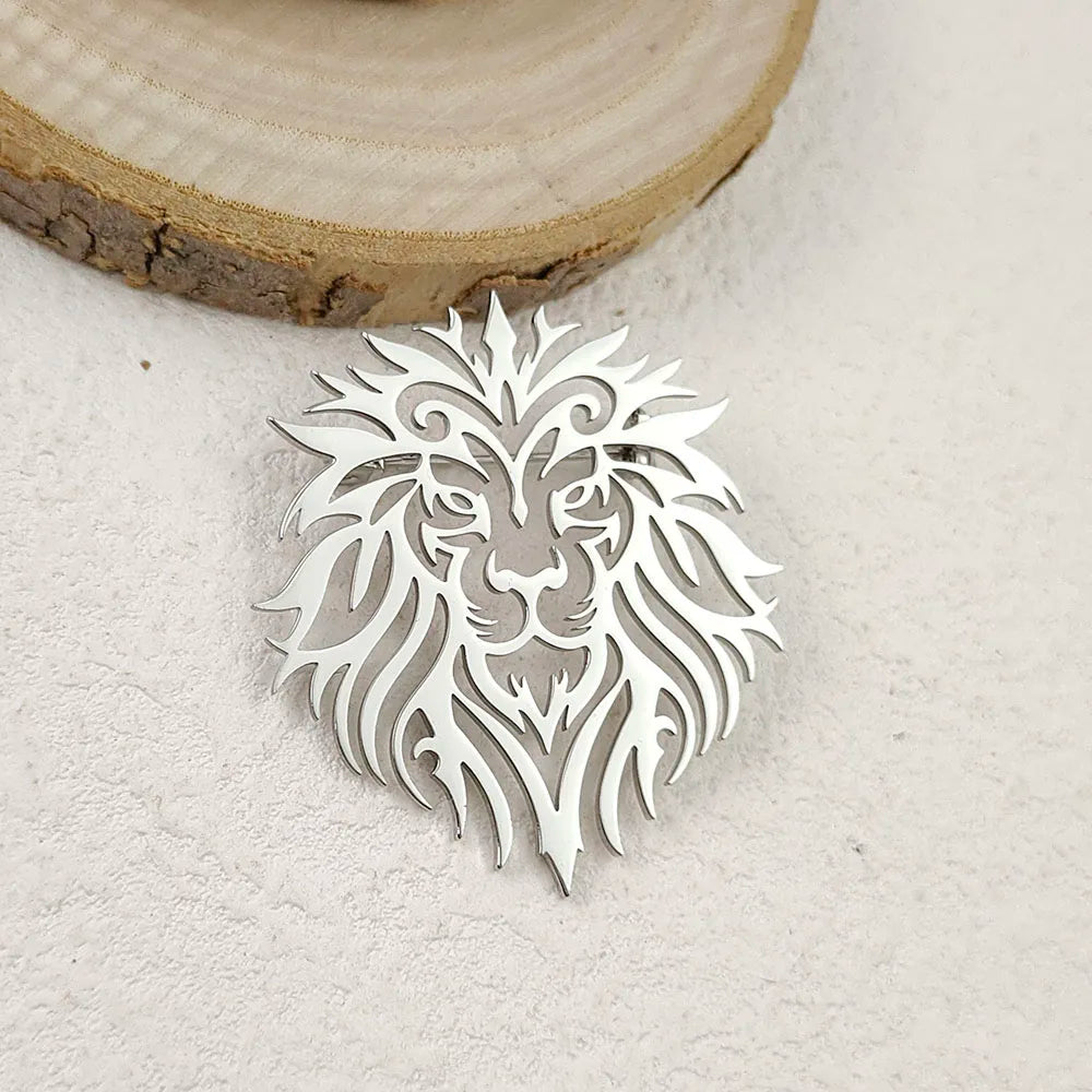 Creative punk style hollow crown lion stainless steel gold-plated 18K brooch, black suit accessories, wedding matching set
