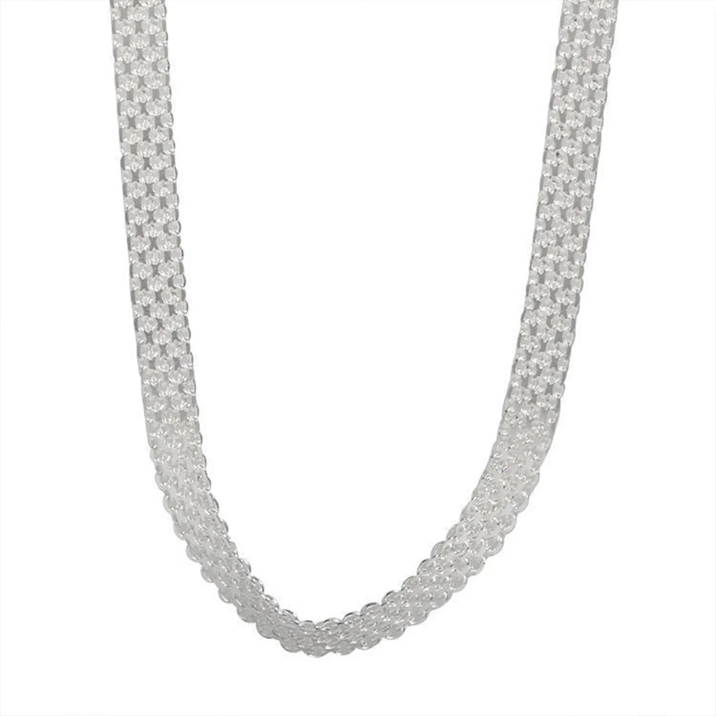 S925Silver European and American simple and unique woven hollow wide necklace ins trend mesh collarbone chain