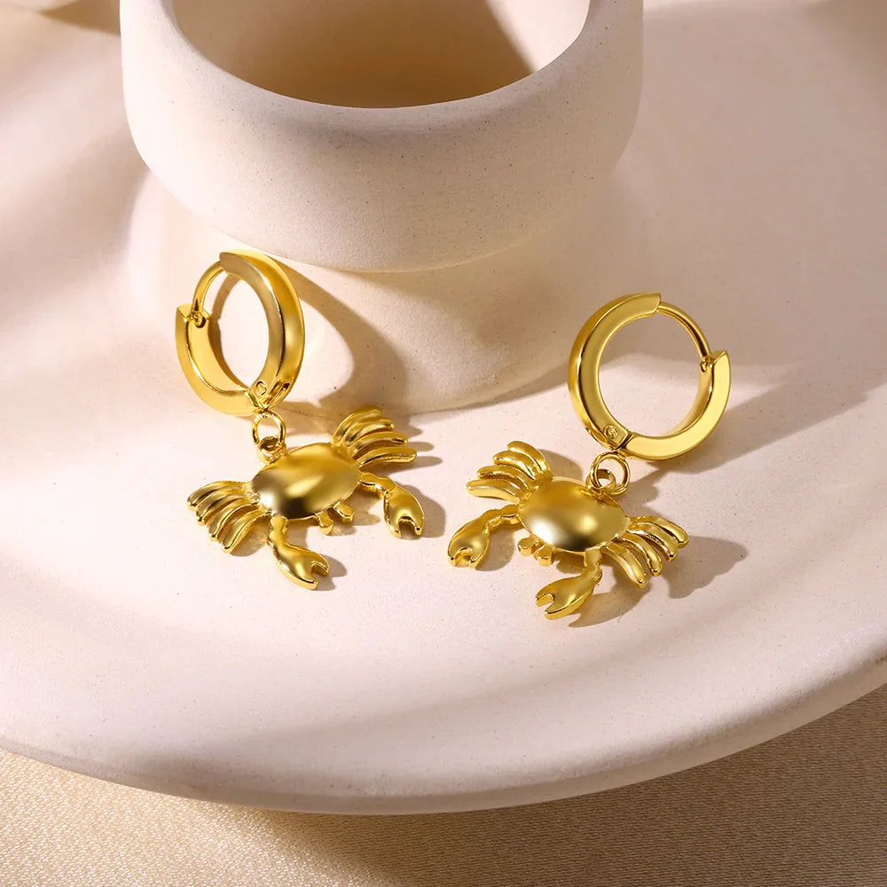 Freshwater Ocean Starfish Shell Hoop Earrings For Women Elegant Stainless Steel Gold Color Aretes Christmas jewelry accessories