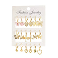9 Pcs Cute Butterfly Heart Drop Earrings Set Fashion Gold Silver Color Girls Geometric Metal Acrylic Earrings 2024 Jewelry Gifts