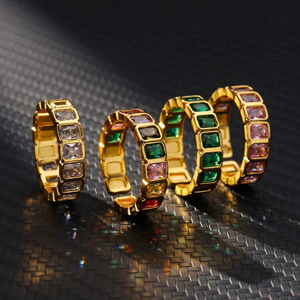 Colored Zircon Rings for Women Gold Color Stainless Steel Adjustable Ring 2024 Trend Wedding Engagement Jewelry anillos mujer
