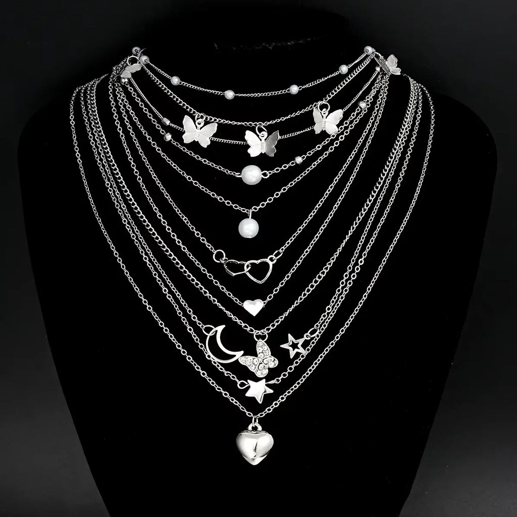 Simple Stackable Necklaces Set for Women Fashion Butterfly Heart Star Pearl Moon Pendant Necklaces Boho Jewelry Gifts 2025