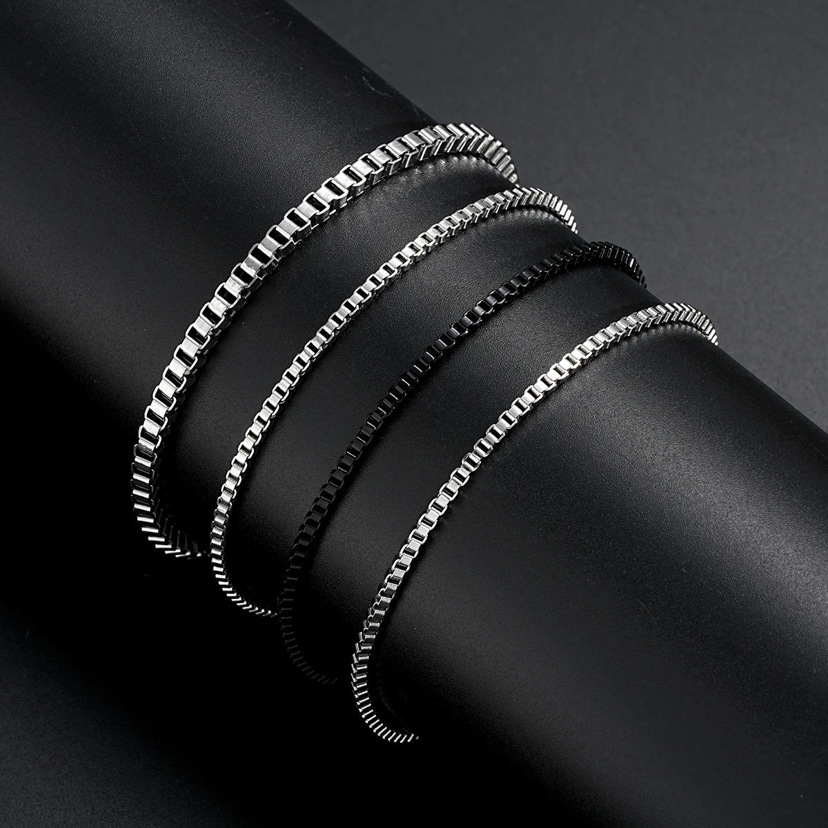 New 4Pcs/Set Vintage Silver Color Box Chain Bracelets for Men Goth Cuban Adjustable Link Charm Bangles Couple Hand Jewelry Gifts