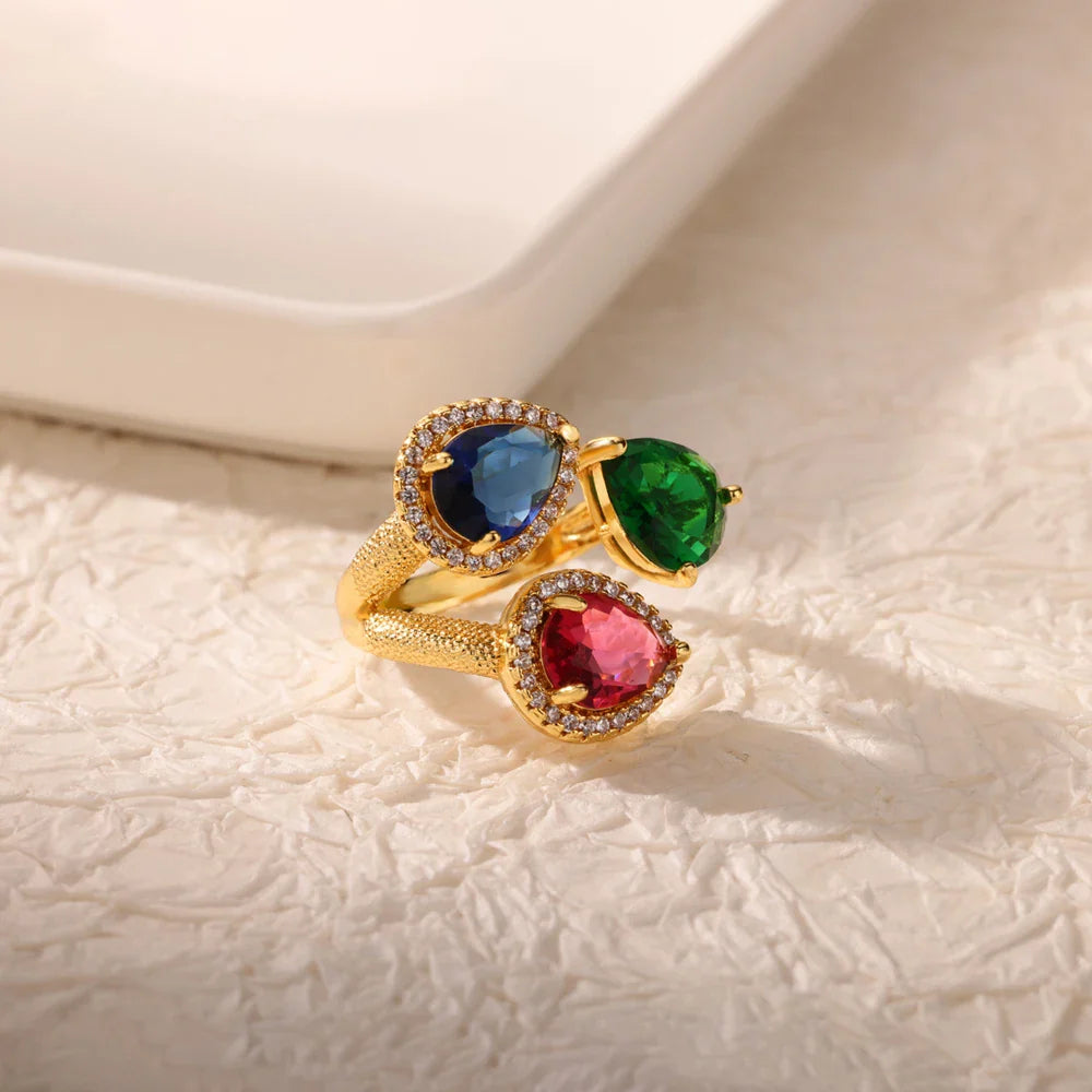 Luxury Colorful Zircon Rings For Women Fashion Gold Color Stainless Steel Open Finger Ring Wedding Party Aesthetic Jewelry Gift