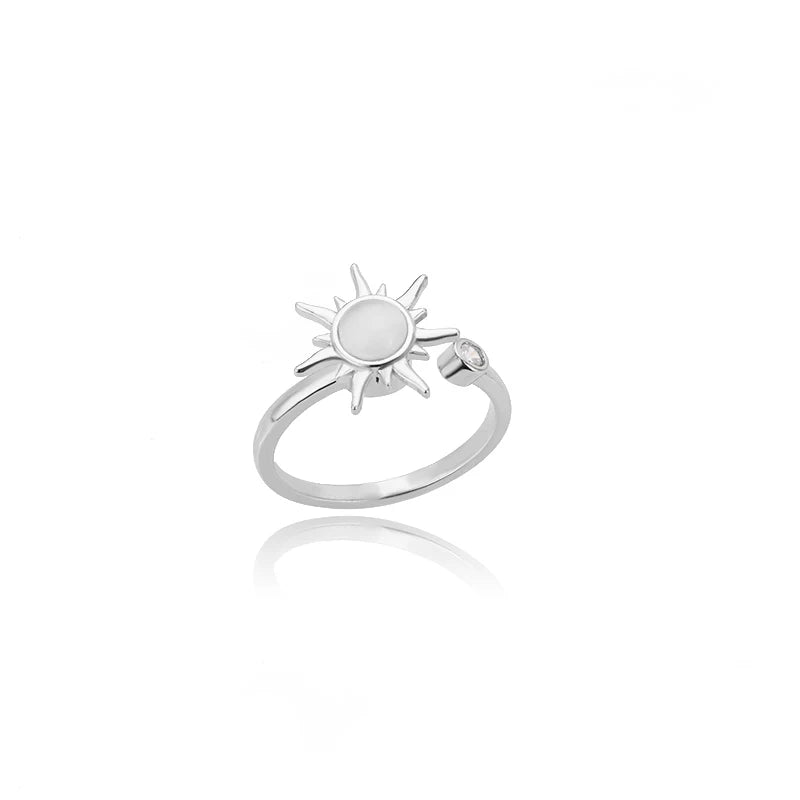 Rotating Sun Opal Ring For Women Stainless Steel Retro Charm Adjustable Open Rings Party Jewelry Best Friend Gift Bijoux Femme