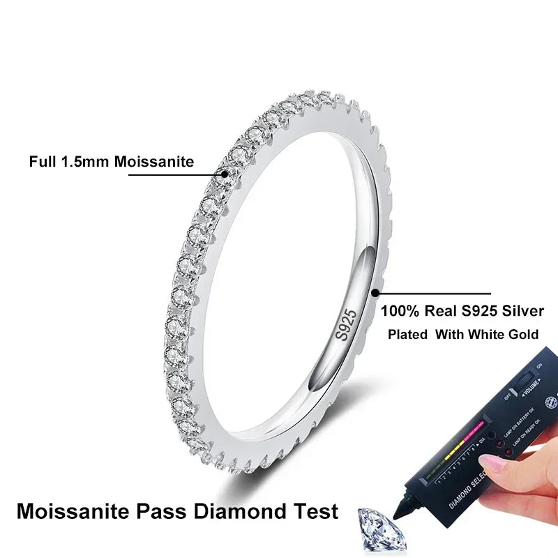 NeeTim Full Moissanite Ring for Woman Wedding Jewelry 925 Sterling Silver with Plated White Gold Rings Diamond Engagement Band