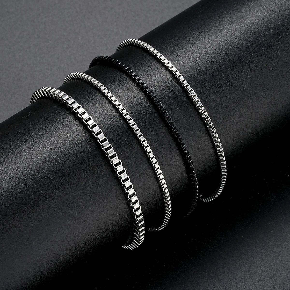 New 4Pcs/Set Vintage Silver Color Box Chain Bracelets for Men Goth Cuban Adjustable Link Charm Bangles Couple Hand Jewelry Gifts