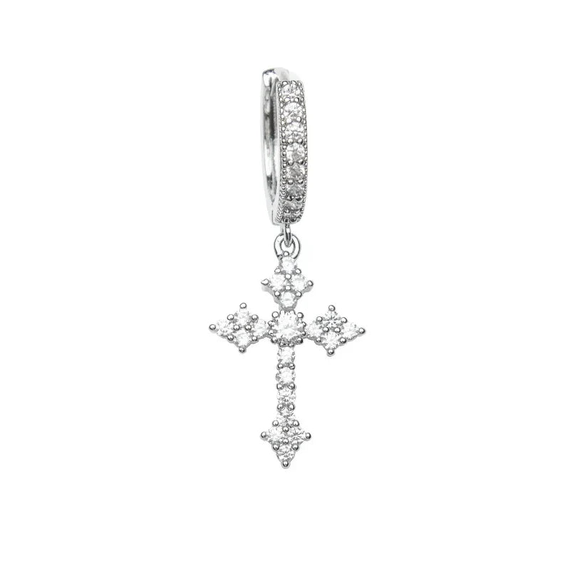 Creative Diamond Cross Earrings Stud Male Female Niche Design High-grade Trendy West Coast Hip Hop Hipster Style
