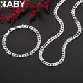 Hot high quality 925 Sterling silver charm 7MM Chain bracelets neckalces jewelry set for man women fashion Party wedding gifts